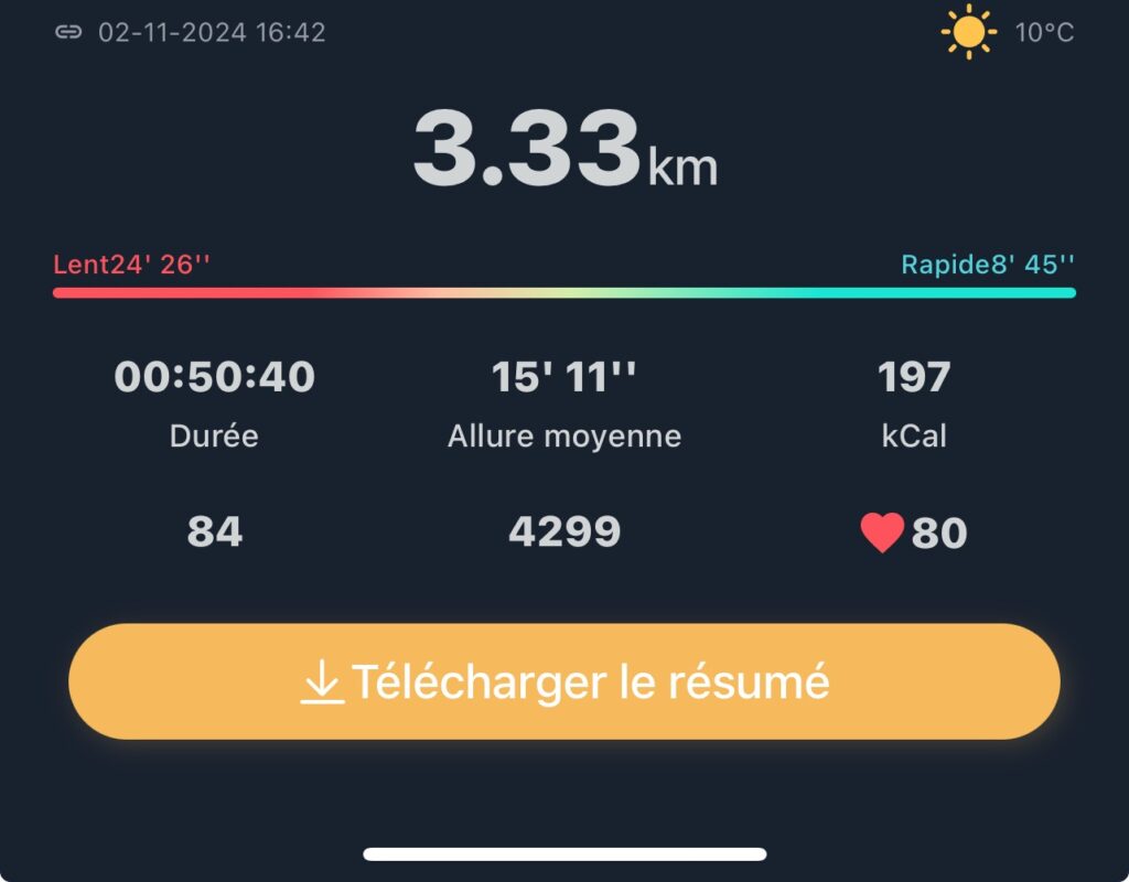 Illustration d’une session de sport : marche et de son analyse par l’application ABYX fit Touch 